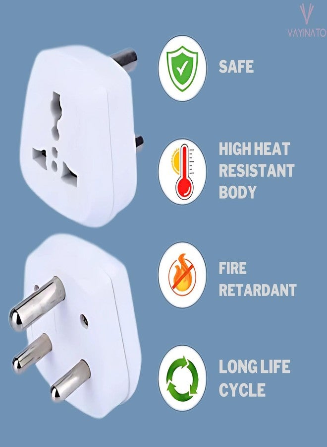 VAYINATO® (2 Pcs-White) 3 Pin Plug Socket Adaptor | Universal 3-Round Pin Converter for Indian Sockets, China, Thailand, Europe, Taiwan, Japan, Italy, Korea and Indonesia to India - Image 4